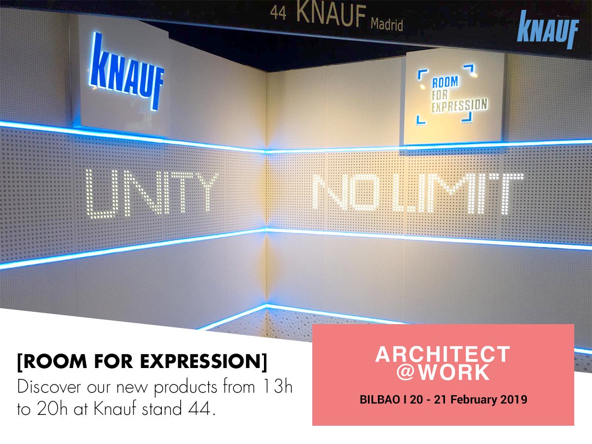 ARCHITECT@WORK starts today. We'll be waiting for you at Knauf Stand 44 where we'll be presenting the latest in acoustic comfort in our 'Room for expression' space. Don't miss it! @BEC_Bilbao
‣ bit.ly/2VaeiiG #ATWES @ATW_INTL #Bilbao #architectureandlight