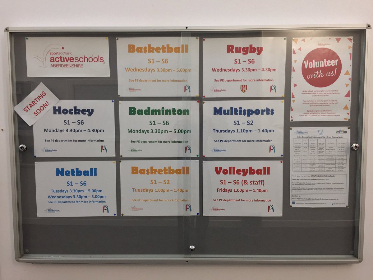 🔔ATTENTION!🔔
Are you interested in joining some of our lunchtime or afterschool sports clubs? Check out the @ASAberdeenshire noticeboard in the PE corridor for more info and collect a consent form from the PE office to sign up!
@portyacad #getinvolved #activeschoolsporty