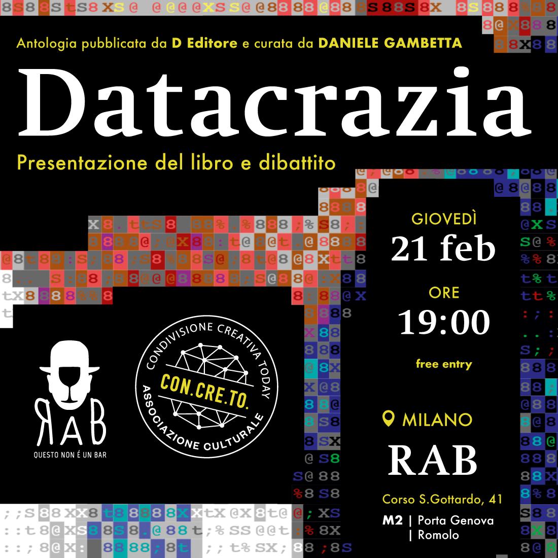 Ale_Isidoro_Re's tweet image. Domani, ore 19, Rab: conduco le danze dei minotauri @Dani_Gambit, Eleonora Priori, Andrea Daniele Signorelli e @betdaniele di @Triwu all&apos;interno del dedalo #algoritmico che incornicia le nostre giornate. Parliamo di #Datacrazia (@D_Editore)! Qui l&apos;evento&amp;gt; bit.ly/2Ej1fWh