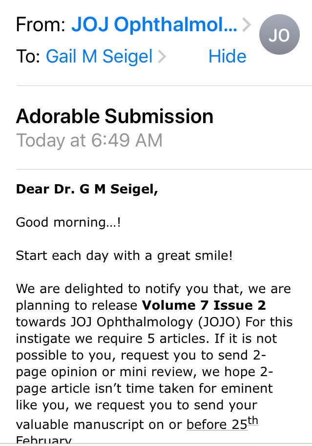 eyedoc333's tweet image. #predatoryjournal alert!  Adorable submission