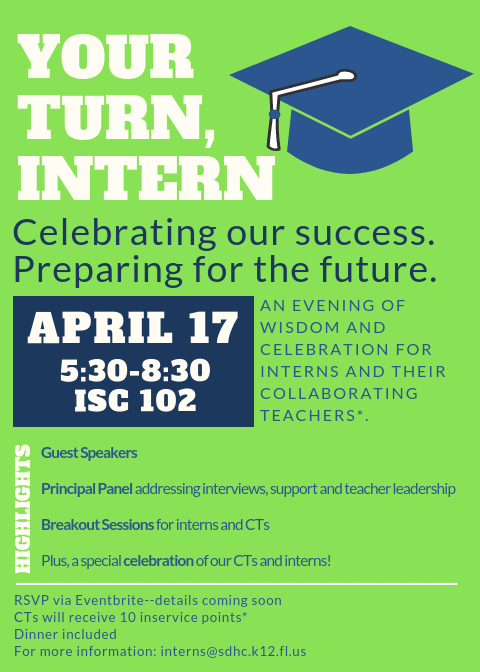 HCPSINTERNS's tweet photo. Save the Date!  CTs and interns! Join us on April 17 at the ISC for an evening of shared wisdom and celebration! https://t.co/0l8qtPrHcQ