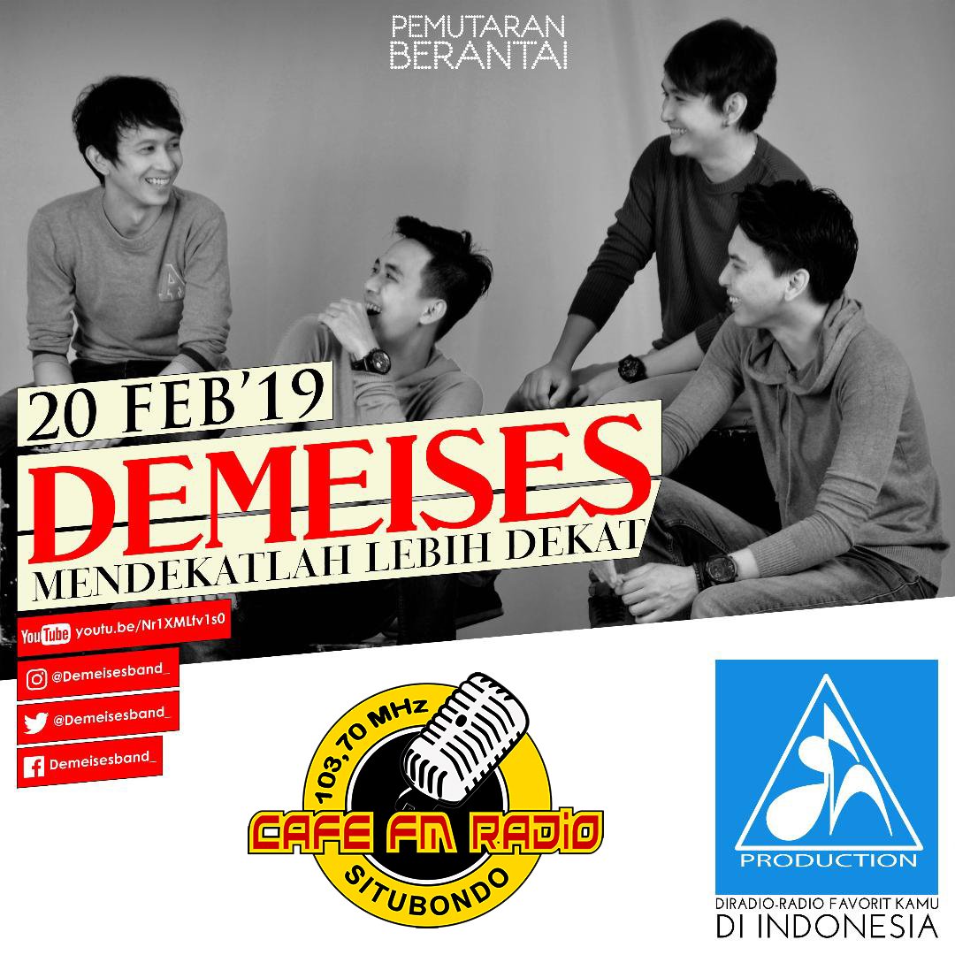 #NewRelease #PemuataranBerantai 
DEMEISES @DeMeisesband_ - MENDEKATLAH LEBIH DEKAT <a href="/dhproduction1/">DHProduction ID</a> <a href="/Bolyn_Coolin/">Bolyn coolin</a> #MendekatlahLebihDekat MD @hendraaCafe #MusikAsik