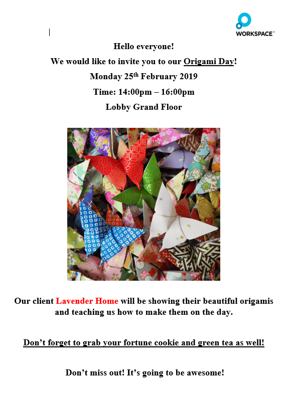 WSGrandUnion's tweet photo. Drown yourself in the World of Origami... Come and join our Origami Day with @LavenderHomeArt this coming Monday at Grand Union Studios #OrigamiClass #OrientalEvent https://t.co/jNmerbdPpK