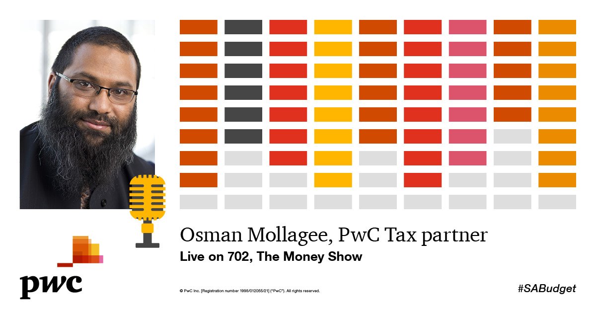 pwc_za's tweet image. PwC’s Osman Mollagee joins @brucebusiness on #702 Talk Radio’s ‘The Money Show’ tonight at 6pm to talk about #Budget2019. @omollagee #PathofHope