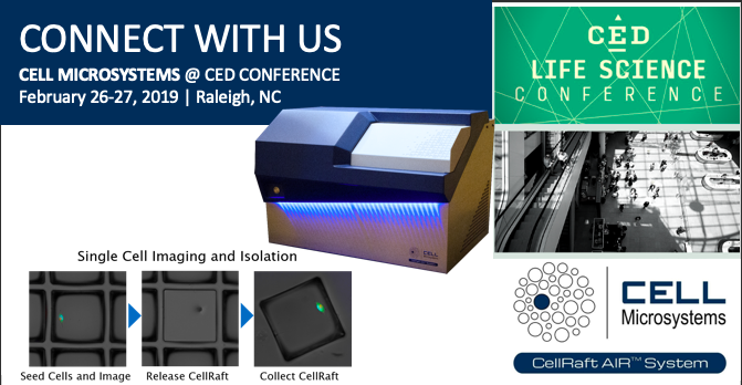 CellMicrosys's tweet photo. We will join 69 feature #lifescience companies at the #CEDLSC Feb 26-27. We will be demonstrating the #CellRaft Air System https://t.co/UXB21FL3my in the Innovation Room &amp; Gary, Nick &amp; James will be ready to answer any questions. @CEDNC #automatedcrispr #singlecell #cellisolation https://t.co/UXIXqJXXru