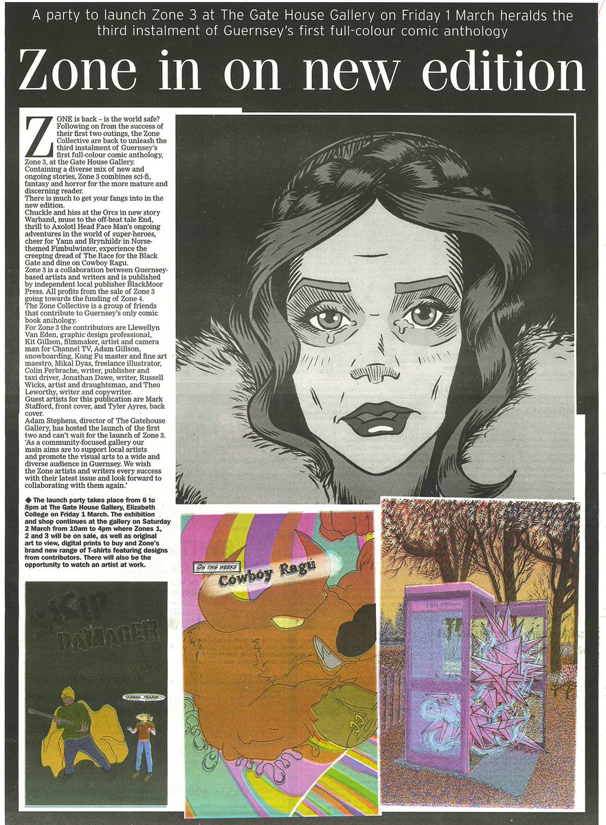 Thanks to <a href="/GuernseyPress/">Guernsey Press</a> fro great coverage of the Zone Comic Book Anthology launch at <a href="/GHGalleryGSY/">Gate House Gallery</a> on Friday 1st March. Come along if you are in #Guernsey free entry open to all