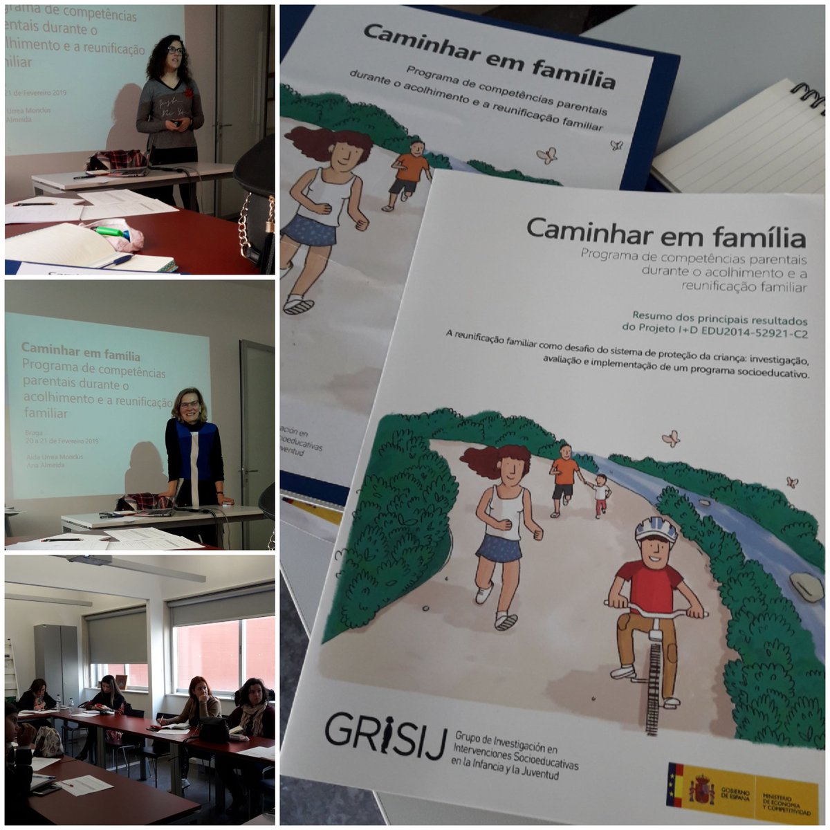 Impartiendo formación sobre el #caminarenfamilia del @GrupGRISIJ en la Universidade do Minho para profesionales de servicios de #proteccioninfancia portugueses.