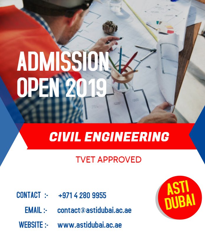 astidxb's tweet photo. #ASTI highlights the practical-based learning process to prepare learners in real-life situations. With the expanse of infrastructure development projects throughout the region, there is a high demand for #Civil_Engineers.
Call: +971 4 280 9955
#AstiUAE #Dubai #UAE https://t.co/vMLi7jft6x