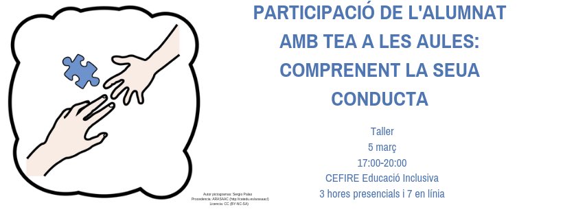 CEFIREambitINC's tweet photo. Ja s’ha obert la inscripció del Taller “Participació de l’alumnat amb TEA a les aules: comprenent la seua conducta”: https://t.co/GQ8c4lnCqf #UECIL #CEE https://t.co/C131AZqPD2