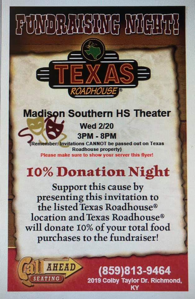 MSHSTheatre's tweet photo. Come out and support your Eagle Players at Texas Roadhouse today from 3-8. Share this flyer with your server. @hs_southern @NewsMCS @MSHS_co19 @2020mshs @mshs2021 https://t.co/ek1HSsaEgl