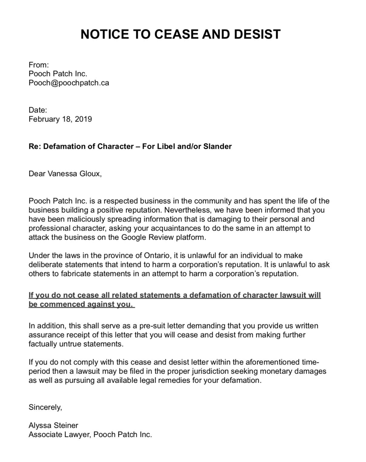 𝚂𝚎á𝚗 𝙾𝚂𝚑𝚎𝚊 Global News on Twitter: "Here is the warning In Cease And Desist Letter Template Defamation