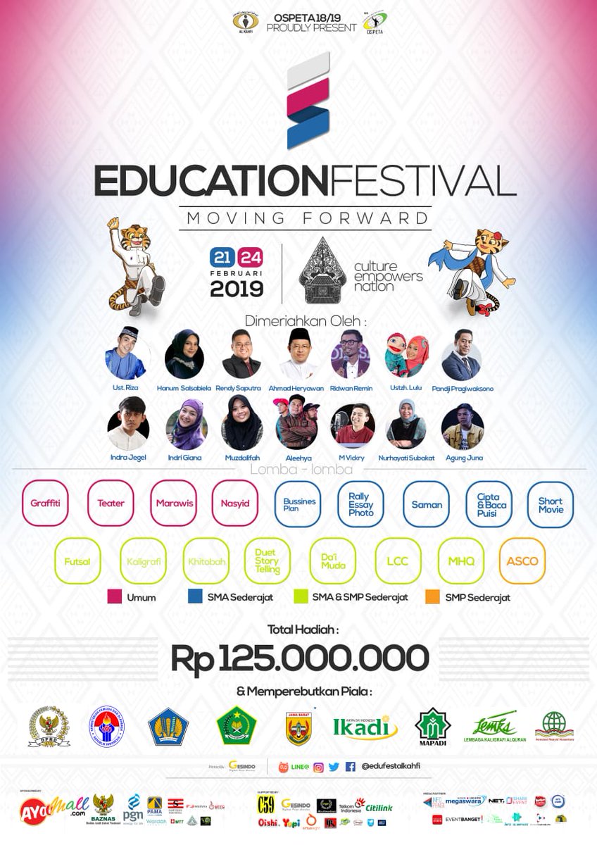 Siapkan dirimu! Pandji Pragiwaksono, Ust. Riza Muhammad, Aleehya, dan Publik Figur lainnya siap hadir di Mahakarya Santri terbaik "Education Festival" di Pondok Pesantren Terpadu AlKahfi. 21-24 Februari 2019.

Info edufest19.com Instagram, Twitter &amp; Line <a href="/edufestalkahfi/">Education Festival</a>