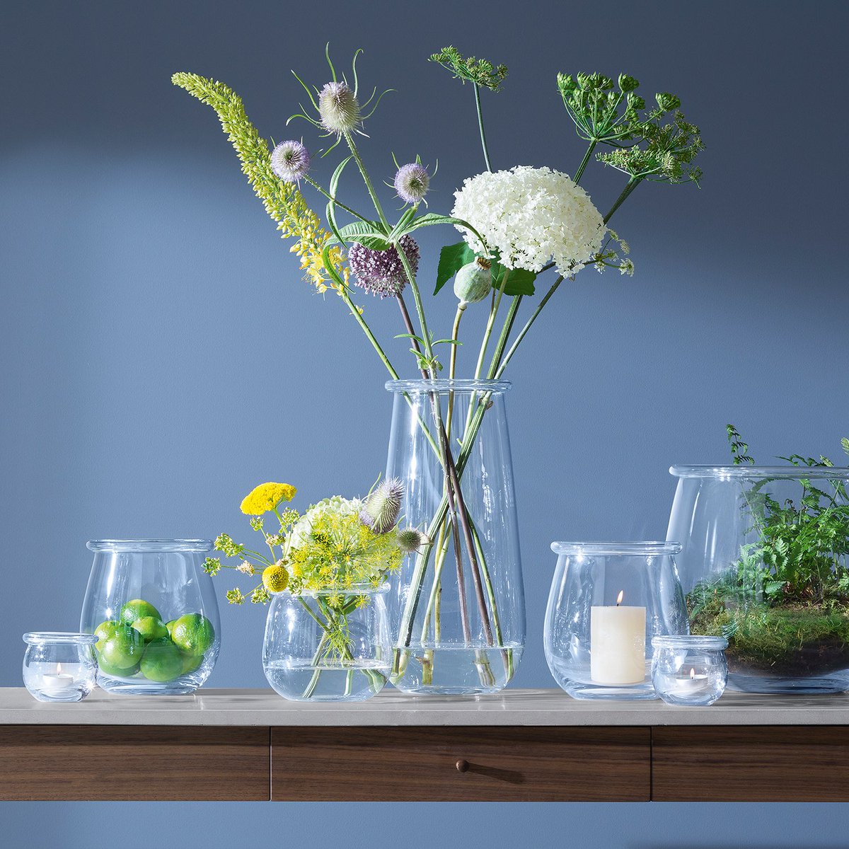Our versatile Collar vases are ideal for this time of year - plant the wide-necked vessels with spring bulbs, fill the vases with stems and foliage, &amp; place candles &amp; tealights in the rounded glass pots. Each piece is mouthblown &amp; the collar is shaped by hand from molten glass.