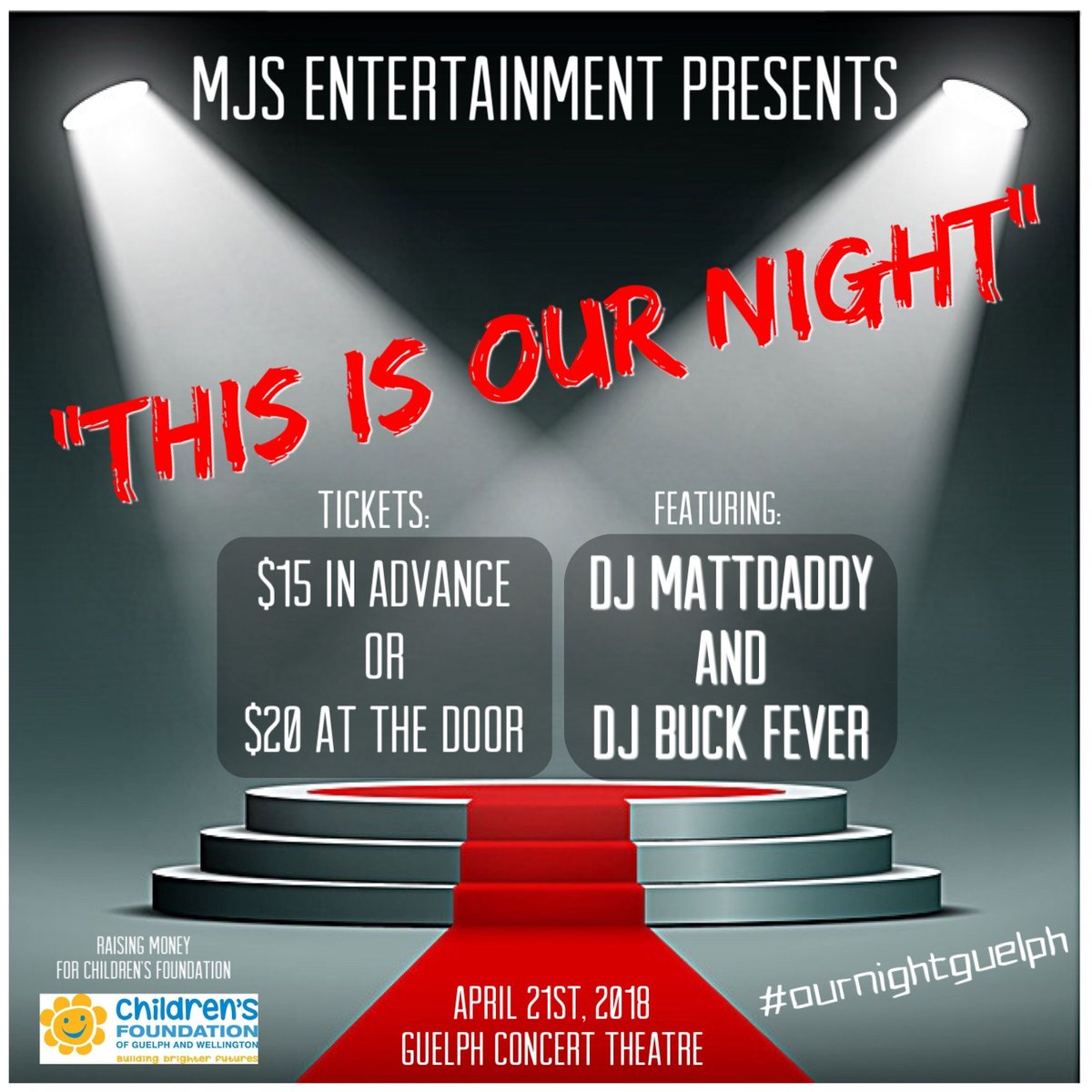MJSENTENT's tweet photo. Original poster to our 1st event.
Over 1,000 people partying like #Rockstars
& helping us $7,500 raised for the @childrensfdngw
#MJS #ournightguelph #thisisournight #celebrate #guelph #guelphOn #guelphproud https://t.co/qsumdFuwD3