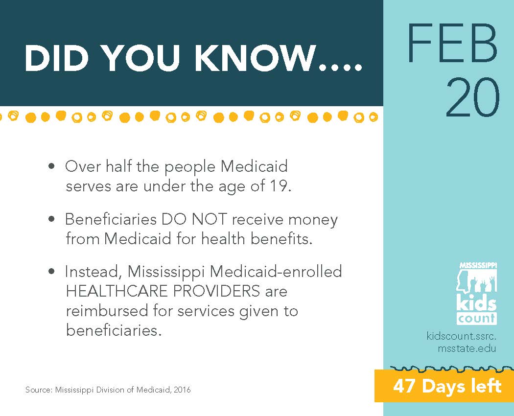 ChildrensFdnMS's tweet photo. Important Medicaid facts to know, Mississippi! #MSLeg  #MSKidsCount https://t.co/EAe59kajaG
