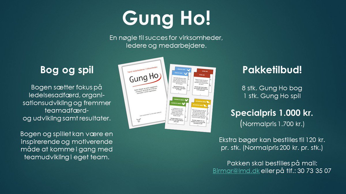 Gung Ho! 

Et pakketilbud, du ikke kan sige nej til!

#ForlagetBirmar #books #Tilbud #offer #Game #spil #virksomhedsspil #Ledelse #Organisation #GungHo #Pakketilbud