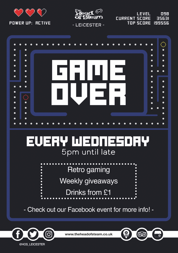 Calling all you retro gaming lovers join us from 5PM - you'll love this evening🎮

Ask a member of #TeamSteam for more information😉

#HeadofSteam #Students #Giveaway #Leicester