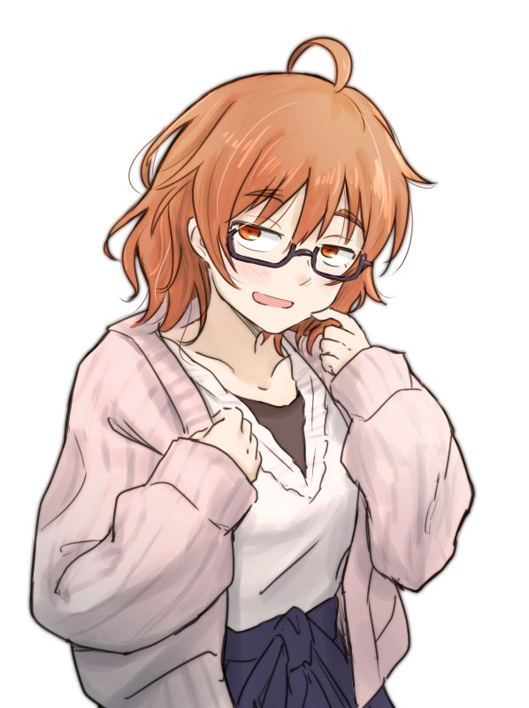1girl glasses solo white background ahoge simple background messy hair  illustration images