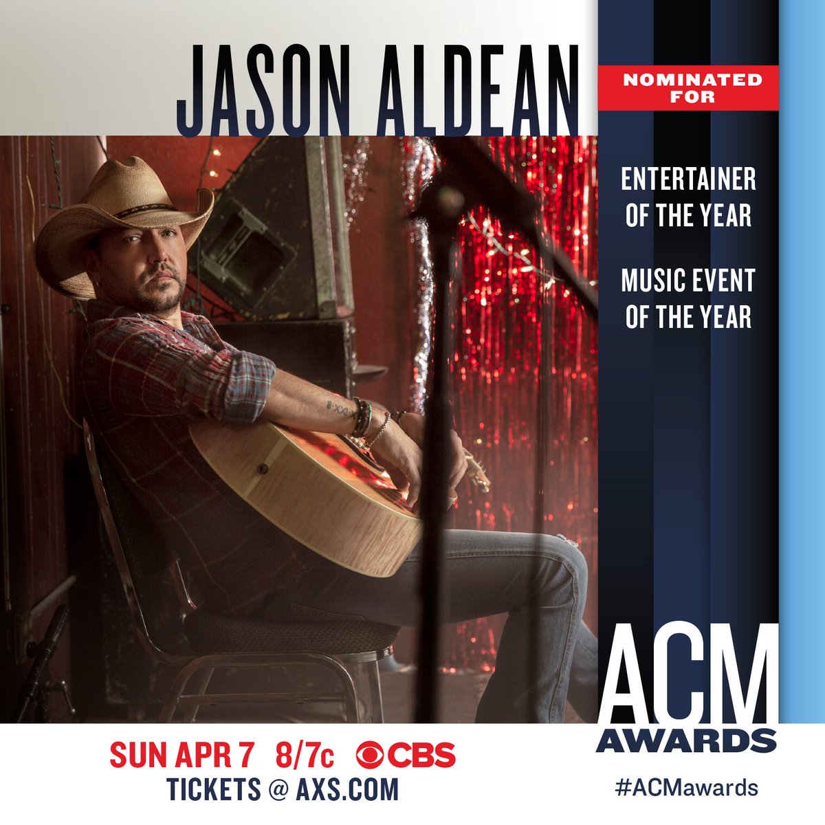 Jason is nominated for Entertainer of the Year &amp; Music Event of the Year at the 2019 <a href="/ACMawards/">ACM Awards</a>! Tune in to see who wins April 7th on CBS. #ACMawards