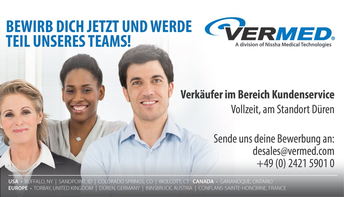 VermedGlobal's tweet photo. Join our team!
Vermed is hiring a Customer Service Rep.

Vermed sucht einen neuen Verkäufer im Bereich Kundenservice. https://t.co/2Tr8yOzoTl