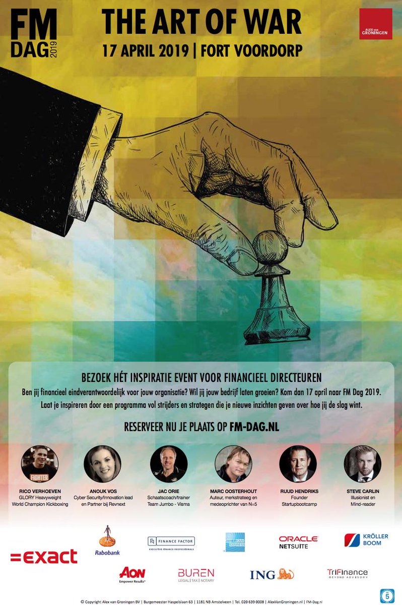 Ben jij financieel eindverantwoordelijk voor jouw organisatie? Wil jij jouw bedrijf laten groeien? Kom dan 17 april naar #FMDag 2019 - The Art of War: succesvol zakendoen in kielzog van Sun Tzu. Al 400 aanmeldingen. Programma, sprekers &amp; laatste kaarten: FM-Dag.nl