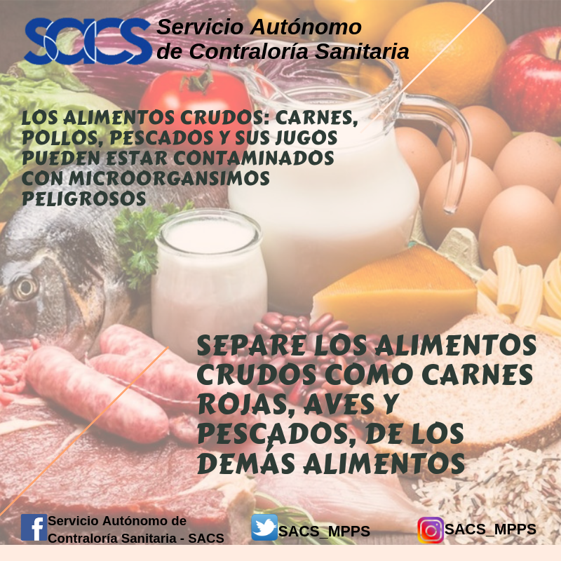 sacs_ve's tweet photo. #20Feb // Es importante conocer las 5 Claves de la Inocuidad de los Alimentos, cuando los alimentos crudos como la carne, aves, pescado o huevos tocan superficies de cocina, utensilios y otros alimentos, pueden dejar bacterias patógenas #SACSAvanza https://t.co/gbqFNLdxTQ