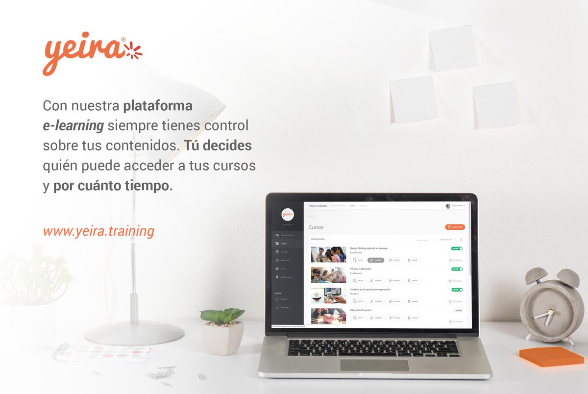 yeiraelearning's tweet photo. ¡Con #Yeira tú tienes el control! Administra tu oferta #elearning de acuerdo con tus planes de #capacitación o negocio y alcanza todas tus metas. Inicia tu prueba gratis por 15 días hoy mismo https://t.co/Ql5q44UkHv
#educación #formación #internet #edutech #edtech https://t.co/DJWW4OA6UN
