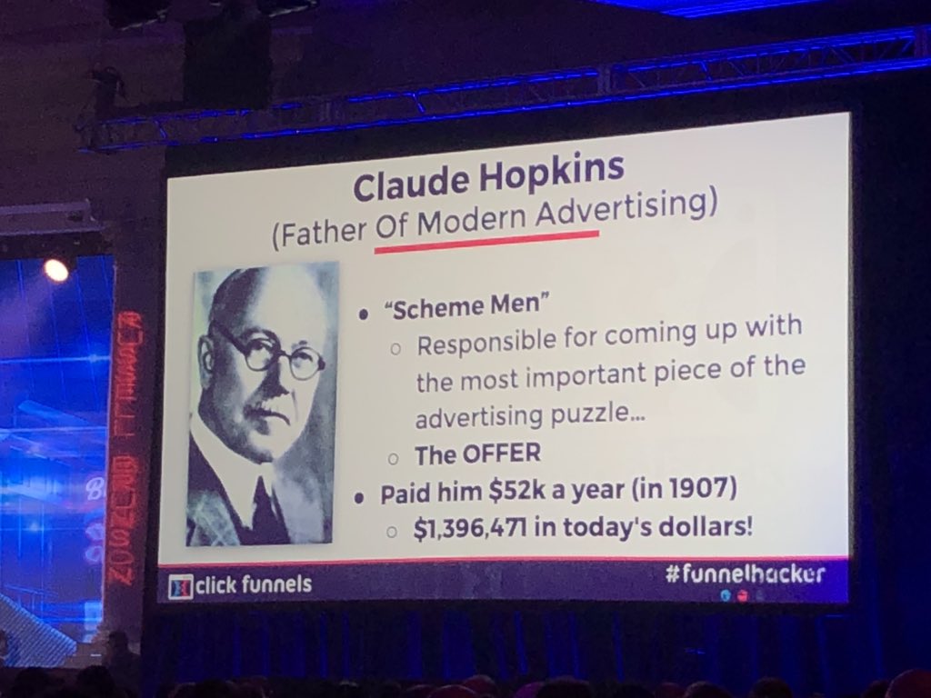 DannyPhee's tweet image. Learning about the father of Modern Marketing Claude Hopkins from the early 1900s #FunnelHackingLive