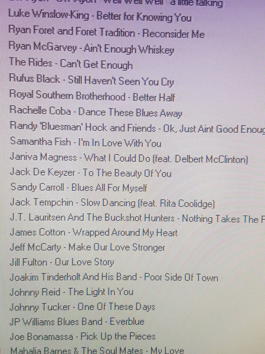 DjMooni's tweet photo. Playlist for today:

#lukeWinslowking
@RyanMcGarvey 
#TheRides
#RufusBlack
@RoyalSouthern 
@Rachellecoba 
#SamanthaFish
@JanivaMagness 
@JackdeKeyzer 
#SandyCarroll
@JPWilliamsBlues 
@JBONAMASSA https://t.co/RHP7D1FAwn