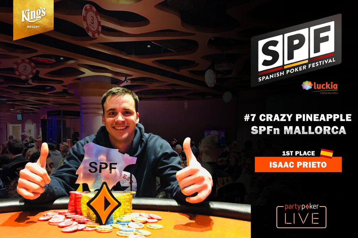 SPFpoker's tweet photo. 🏆 🏆 🏆 🏆

#4 Main Event - @Prodebarrio 
#5 Bounty Hunter - Joshua Addington
#6 King's Cup - Fortuna Sylwester
#7 Crazy Pineapple - @cordero_prieto 

Isaac Prieto fue, además el MVP del #SPFnMallorca.

 ¡Enhorabuena a todos! #SPFNational. https://t.co/egALKCpfDy