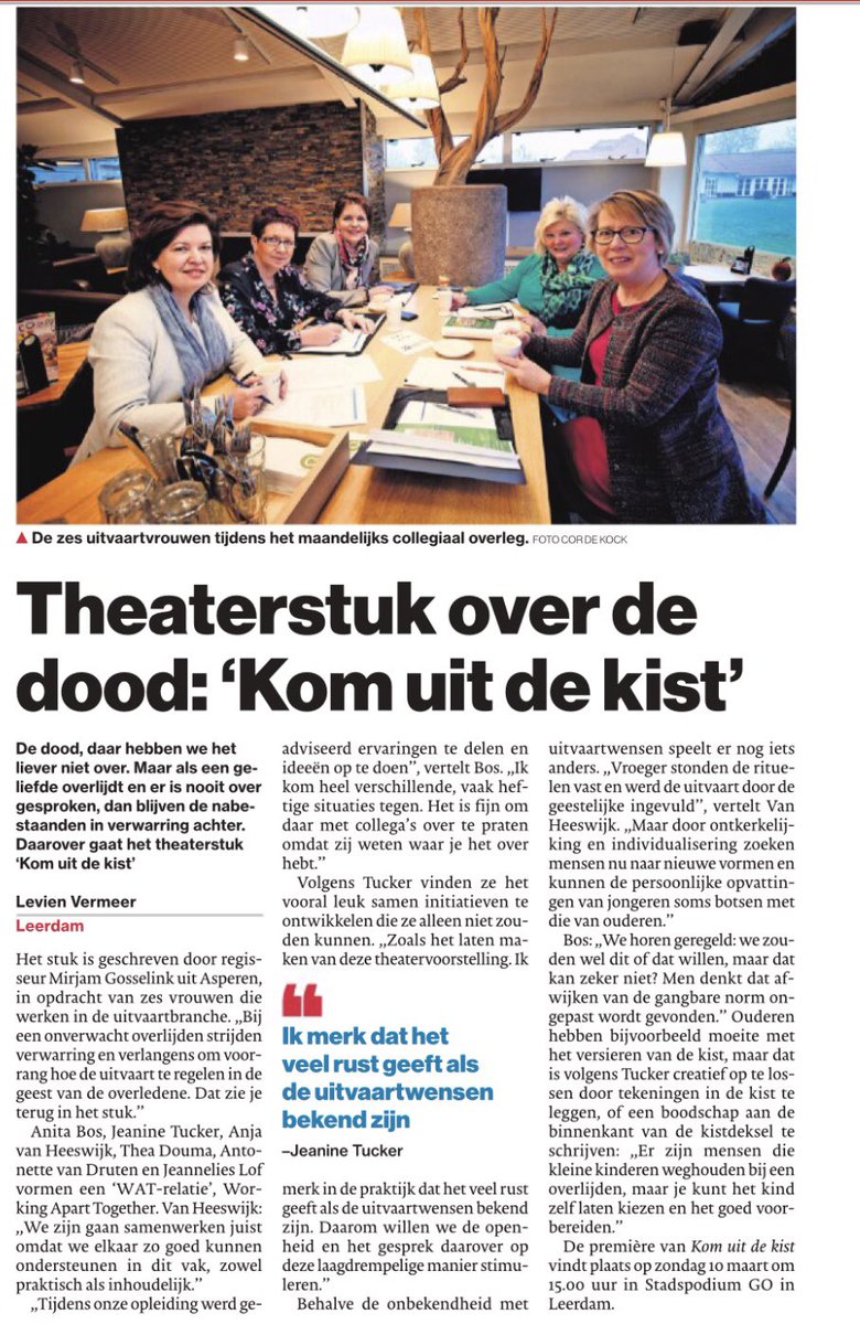 Vandaag in het <a href="/ADnl/">AD.nl</a> Rivierenland. Kom ook naar <a href="/De_Pluk/">De Pluk</a> <a href="/GoLeerdam/">Stadspodium GO</a> #culemborg #asperen Reserveer tickets de-Uitvaartvrouwen.nl