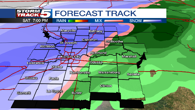 ErinLittleKC's tweet photo. This is WORST case scenario right now for the weekend...but I still think it's worth sharing for early preps. SAT we could see EVERYTHING rain-storms-snow. Plenty wiggle room - but early indications this one could be more "dynamic" w/ more aggressive weather &amp; wind for our area. https://t.co/9Lmmz30STe