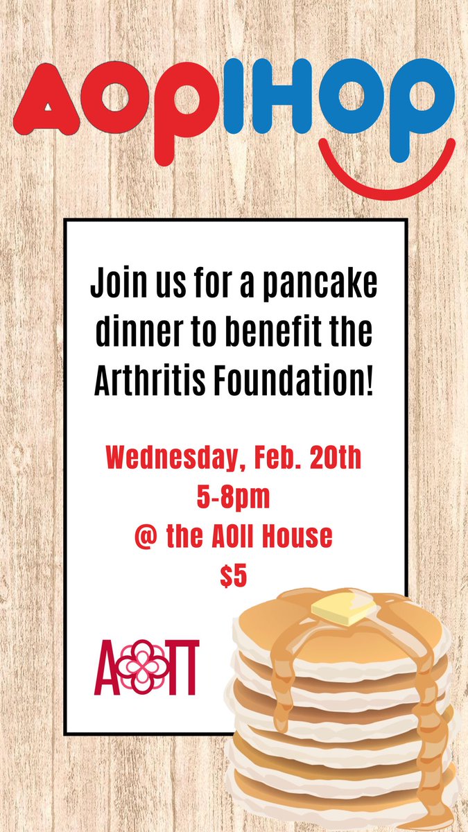 Come to the AOII House for our pancake dinner tonight from 5-8pm! 🥞💕