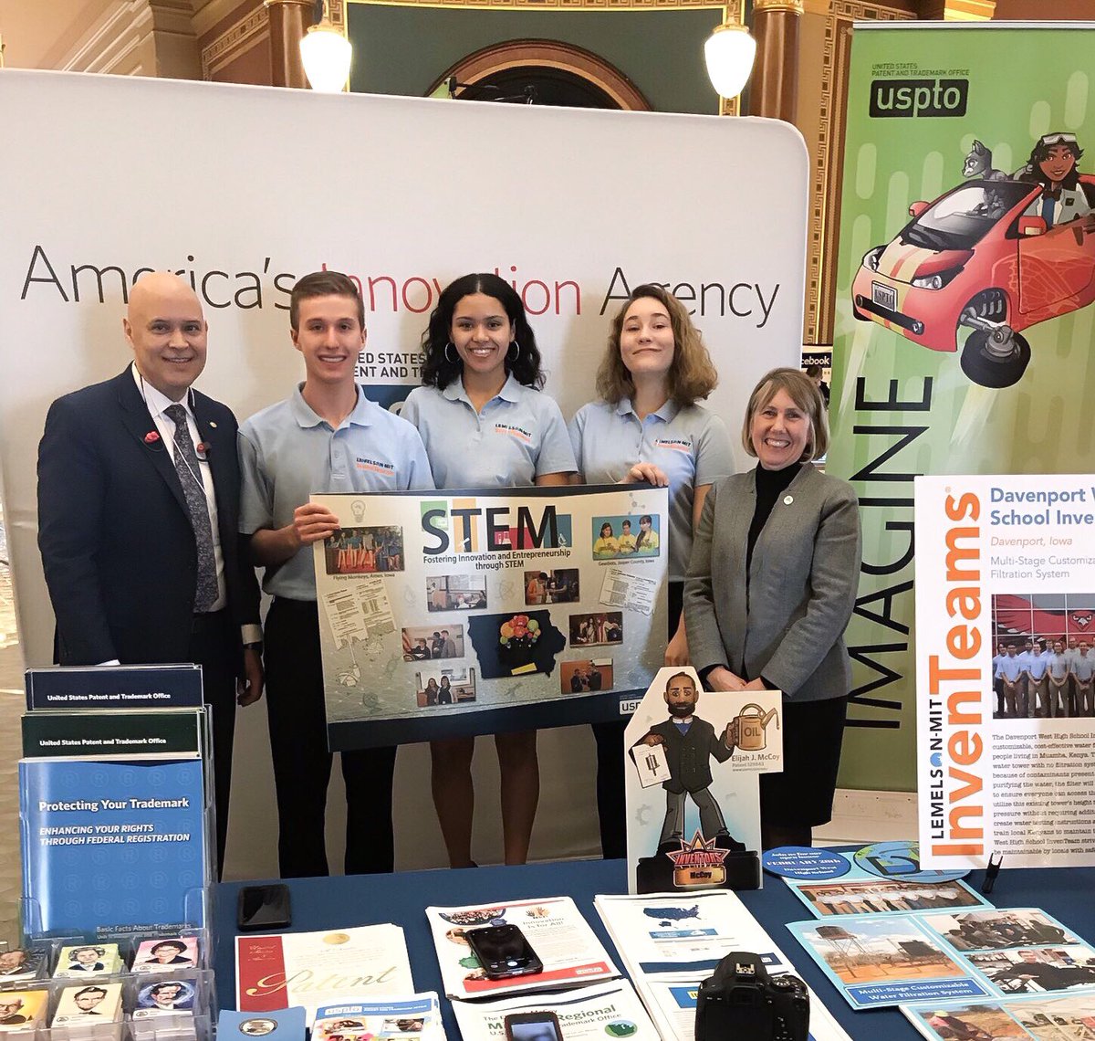 On February 13th, three members of the Davenport West High InvenTeam lead as ambassadors for the Lemelson-MIT Program and the US Patent and Trademark Office at STEM Day at the Capitol.