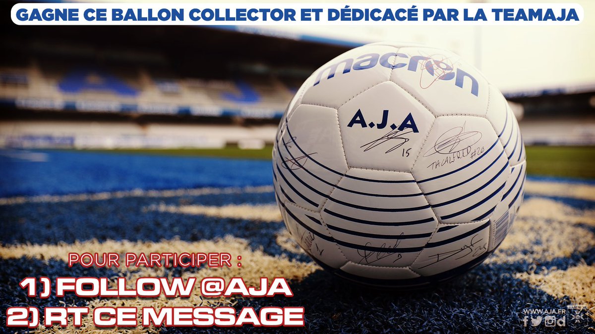 AJA's tweet photo. 🎁 GAGNE UN BALLON DÉDICACÉ PAR LA TEAMAJA 🎁
L'AJ Auxerre offrira à l'un de ses supporters un ballon de la boutique signé par une bonne partie de l'effectif professionnel ⚽️ 
🔹▫️🔹▫️🔹
Follow @AJA + RT ce post pour participer
Tirage au sort vendredi à 16h15 https://t.co/htEYpD9Dwq