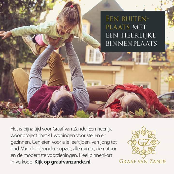 Het is bijna tijd voor Graaf van Zande! Een heerlijk woonproject met woningen en appartementen in een bijzondere setting rondom een geweldige binnenplaats. Hou de website: graafvanzande.nl in de gaten voor datum start verkoop en nieuwe informatie op korte termijn.