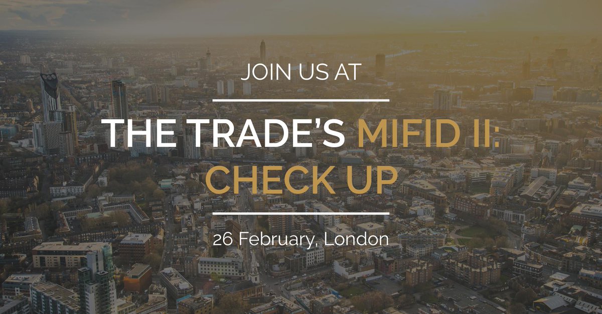 TRADEcho's tweet photo. Join the TRADEcho team @theTRADEnews’ #MiFIDII: Check Up event next Tuesday - https://t.co/0O4KHqDFt9

One year on from #MiFID2, the event will focus on how the industry has coped with the wide-reaching regulatory regime so far. #FinTech #RegTech #MiFIR #SystematicInternaliser https://t.co/jyq8fmrfrq
