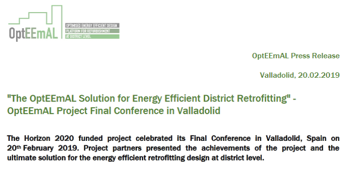 The <a href="/opteemal_EU/">opteemal_EU</a> project is bringing a new vision for the EeB sector! Curious to know more about the results of our <a href="/opteemal_EU/">opteemal_EU</a> Final Conference in Valladolid today? Have a look at our press release:
bit.ly/2Nf0yjI
#energyefficiency #Buildings #retrofitting #H2020
