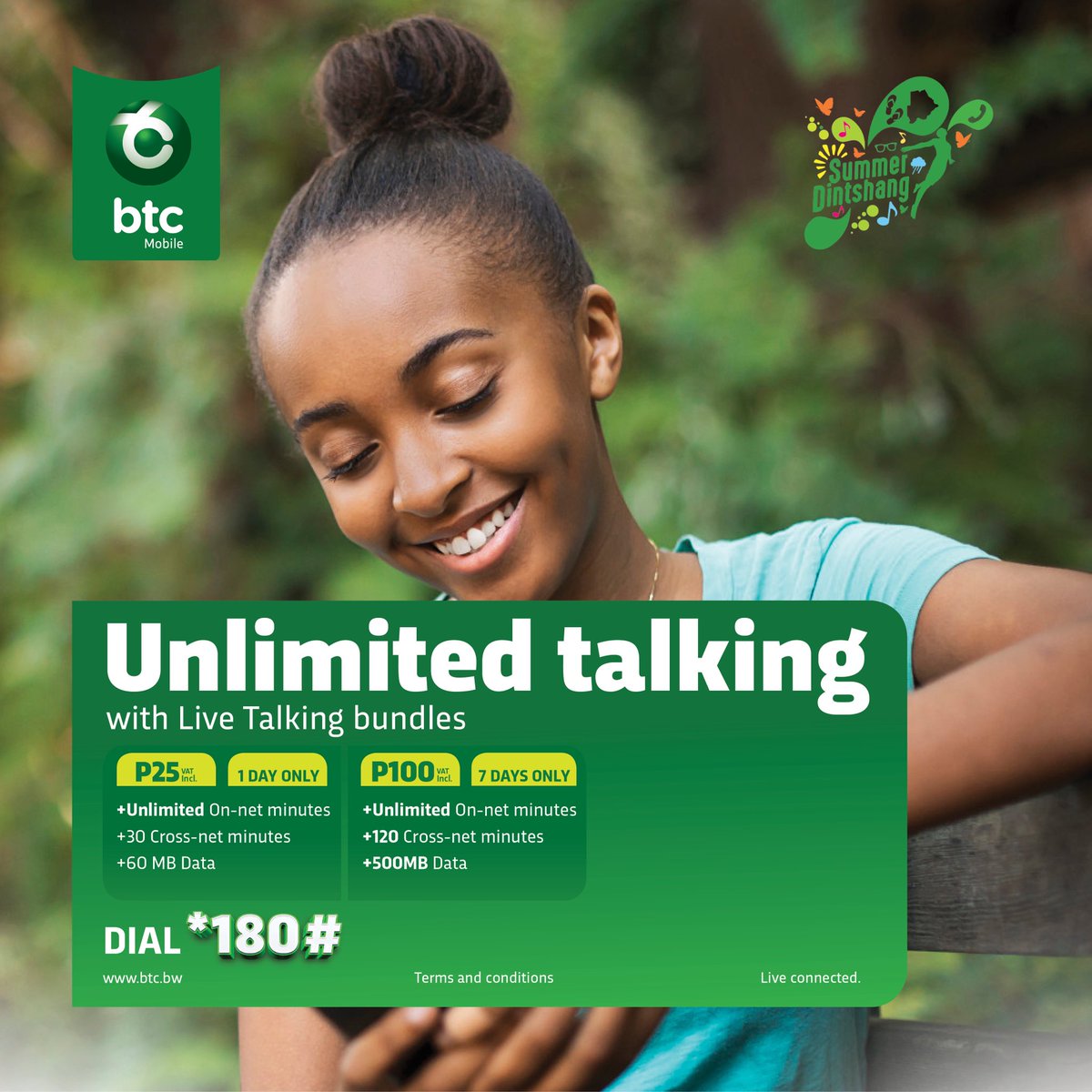 btcbw's tweet photo. Get the best of both worlds with Live Talking Bundles! Enjoy both data and voice all in one bundle. Dial *180# to subscribe. 

#LiveTalking
#LiveConnected https://t.co/E5v1YGNblD