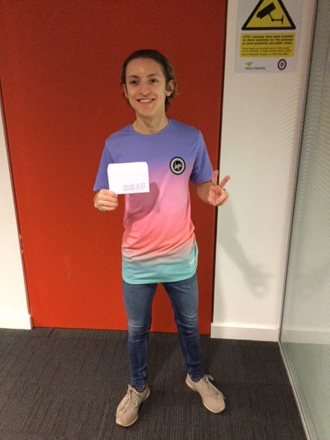 We have a winner! Congratulations to Abel pictured here collecting his Bull Ring voucher for his entry in the #AstonHasPride poster competition!