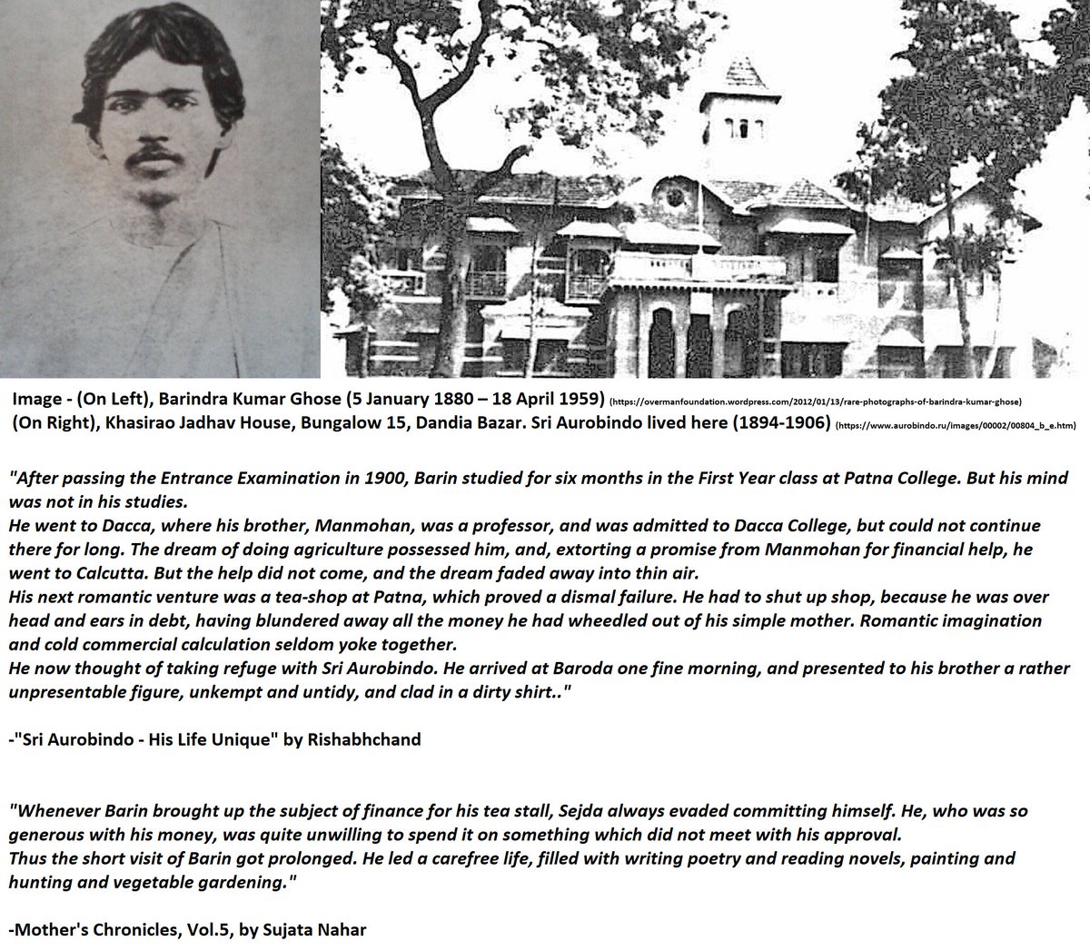 15) Welcoming Barin in Baroda:Barindra Kumar,  #SriAurobindo's youngest brother, would suddenly turn up in Baroda in 1901, just a few months after Sri Aurobindo's marriageOne with a romantic imagination, he would keep pestering his 'Sejda' for supporting his ever new ventures: