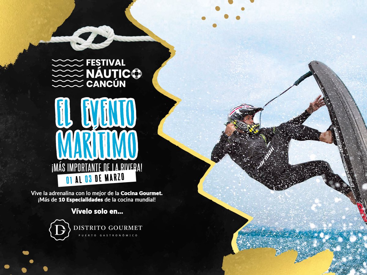 ¡Agendalo y asiste al evento #Marítimo más importante de la #RiveraMaya! Te esperamos del 01 al 03 de marzo para vivir la adrenalina con lo mejor de la #CocinaGourmet. 
¡Más de 10 especialidades de la cocina mundial! Te esperamos en Marina Town Center Cancún.