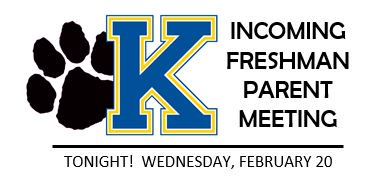 INCOMING FRESHMAN PARENT MEETING
Current parents of 8th-graders 
TONIGHT - Wednesday, February 20
Kearney High Concert Hall and Theatre
6:00 PM
Registration and Class Selection Information