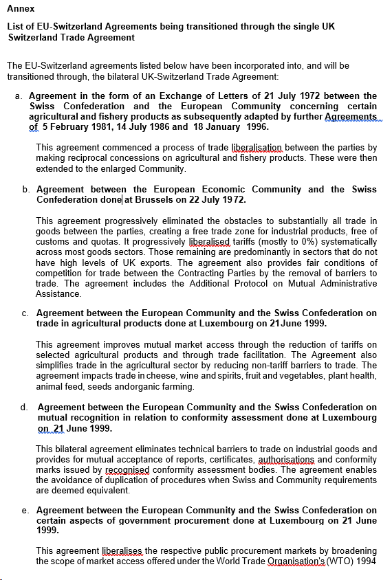Screenshot of the first page of the annex, items a to e