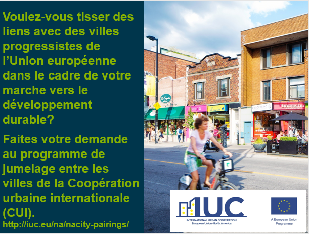 IUC_CANADA's tweet photo. Voulez-vous tisser des liens avec des villes progressistes de l’UE dans le cadre de votre marche vers le développement durable? Faites votre demande au programme de jumelage entre les villes de la Coopération urbaine internationale (CUI) https://t.co/vhIgkA1oOT @EUinCanada #EUCan https://t.co/Sbl92LUK5I