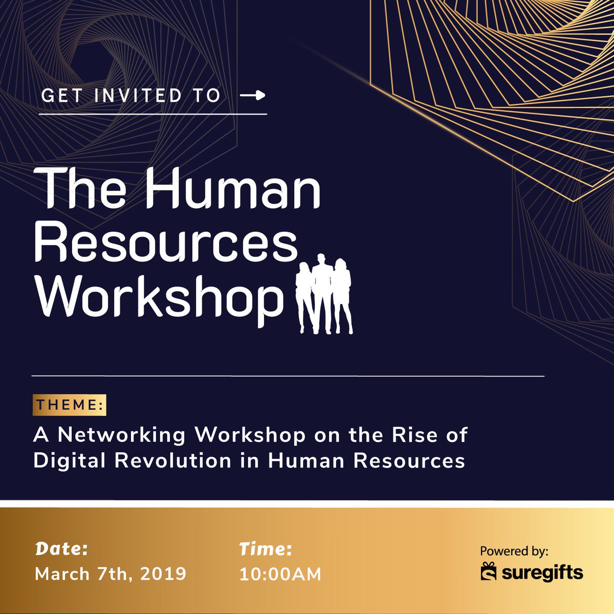 surecredit's tweet photo. @suregifts is hosting an HR Workshop on March 7th, 2019 in Lagos. Top HR professionals will be present to discuss current digital trends and their relevance to the profession. Want to get an invite? Click >>https://t.co/JW3CIz2oLo https://t.co/Ef8OLmb6KM