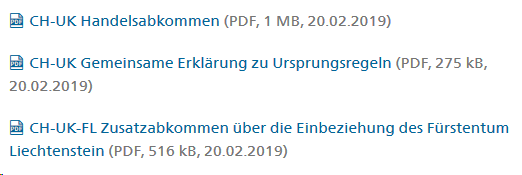 Screenshot of links to three documents in German