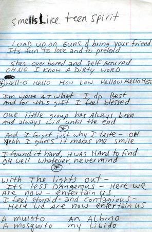 Eric Alper On Twitter Handwritten Lyrics To Nirvana S Smells Like Teen Spirit Kurt Cobain Was Born 52 Years Ago Today