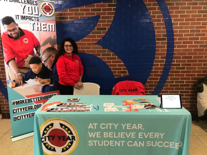 Come see Sabrina from CityYear for exciting career opportunities. She is located outside the dining hall on the first floor of Massman Hall.