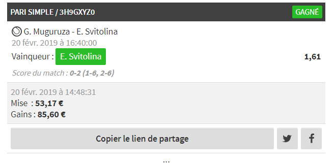 MightyProno's tweet photo. #MontanteByNono #WTADubai 🇦🇪
[ETAPE 3]

🎾 Svitolina @1,61 ✅
Mise perso: 53,17€ > Gains: 85,60€ 

3ème étape ? Vous êtes chaud ?
50 RT/100 ❤️ ici !
#TeamParieur #ParionsSport https://t.co/q6kGtBALni